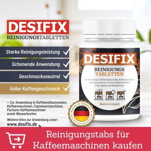 Reinigungstabs für Kaffeemaschinen Desifix Test